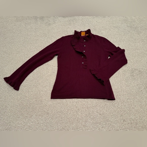 Beautiful Tory Burch cashmere sweater-ruffle neck, button front, ruffle sleeve - Picture 1 of 6